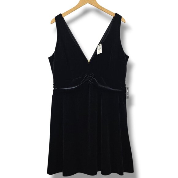 Express Black Velvet Dress Babydoll Sleeveless XL Holiday Cocktail Party NEW $79 - Picture 1 of 11